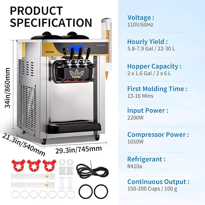 !E+D01 Profi Softeismaschine / Frozenmaschine Tischgerät 2 x 6 Liter Softeis Speiseeis 30 L / Stunde 3 Geschmacksrichtungen 2200 W 230 V privat + gewerblich – Bild 4