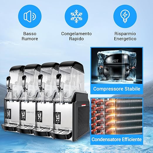E+D08.1 4er Slusheis Maschine 48 L kommerzieller Slush-Eisbereiter Slusheis Slushy-Maker 4 x 12 l 1500 W 0 bis 8 °C BPA-frei – Bild 2