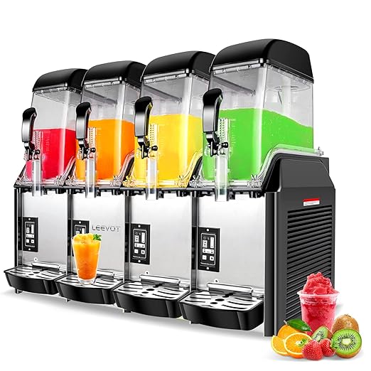 E+D08.1 4er Slusheis Maschine 48 L kommerzieller Slush-Eisbereiter Slusheis Slushy-Maker 4 x 12 l 1500 W 0 bis 8 °C BPA-frei