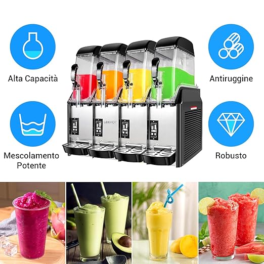 E+D08.1 4er Slusheis Maschine 48 L kommerzieller Slush-Eisbereiter Slusheis Slushy-Maker 4 x 12 l 1500 W 0 bis 8 °C BPA-frei – Bild 4