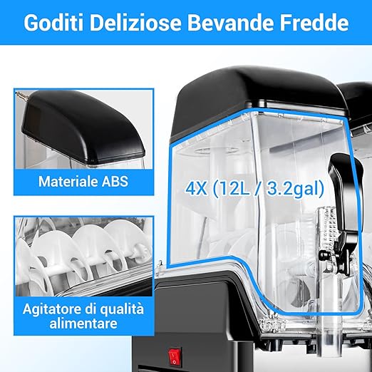 E+D08.1 4er Slusheis Maschine 48 L kommerzieller Slush-Eisbereiter Slusheis Slushy-Maker 4 x 12 l 1500 W 0 bis 8 °C BPA-frei – Bild 5