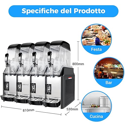 E+D08.1 4er Slusheis Maschine 48 L kommerzieller Slush-Eisbereiter Slusheis Slushy-Maker 4 x 12 l 1500 W 0 bis 8 °C BPA-frei – Bild 6