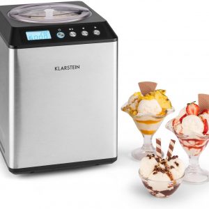 E+D12.04 Eisbereiter Eismaschine Speiseeismaschine Kühlhaltefunktion LED-Display Timer Edelstahl einfache Reinigung 250 Watt 2,5 Liter ohne Vorkühlung