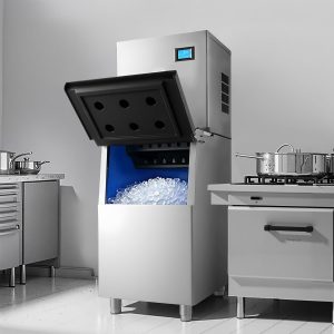 E+D13.04 Eismaschine Eiswürfelmaschine 163 kg Prozessorkopf Speicher 113 kg Edelstahl Selbstreinigung & Touchscreen Eiswürfelbehälter 113 kg Kapazität Ideal für Restaurants Bars Cafés Hotels