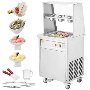 E+D11.01 Eismaschine zum Frittieren Eisbereiter von Eisrollen quadratische 14 x 14 Zoll große Pfanne Frittieren von Eiscreme kommerziell Edelstahl Kompressor Eisrollenmaschine