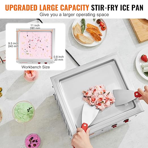 E+D11.02 Eisrollenmaschine zum Frittieren von Eisrollen 28 x 24 x 2 cm Pfanne zum Frittieren von Eiscreme Eismaschine mit Kompressor 2 Schaber zur Herstellung von Eiscreme Frozen Yogurt + Eisrollen – Bild 5
