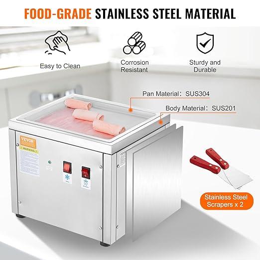 E+D11.02 Eisrollenmaschine zum Frittieren von Eisrollen 28 x 24 x 2 cm Pfanne zum Frittieren von Eiscreme Eismaschine mit Kompressor 2 Schaber zur Herstellung von Eiscreme Frozen Yogurt + Eisrollen – Bild 4
