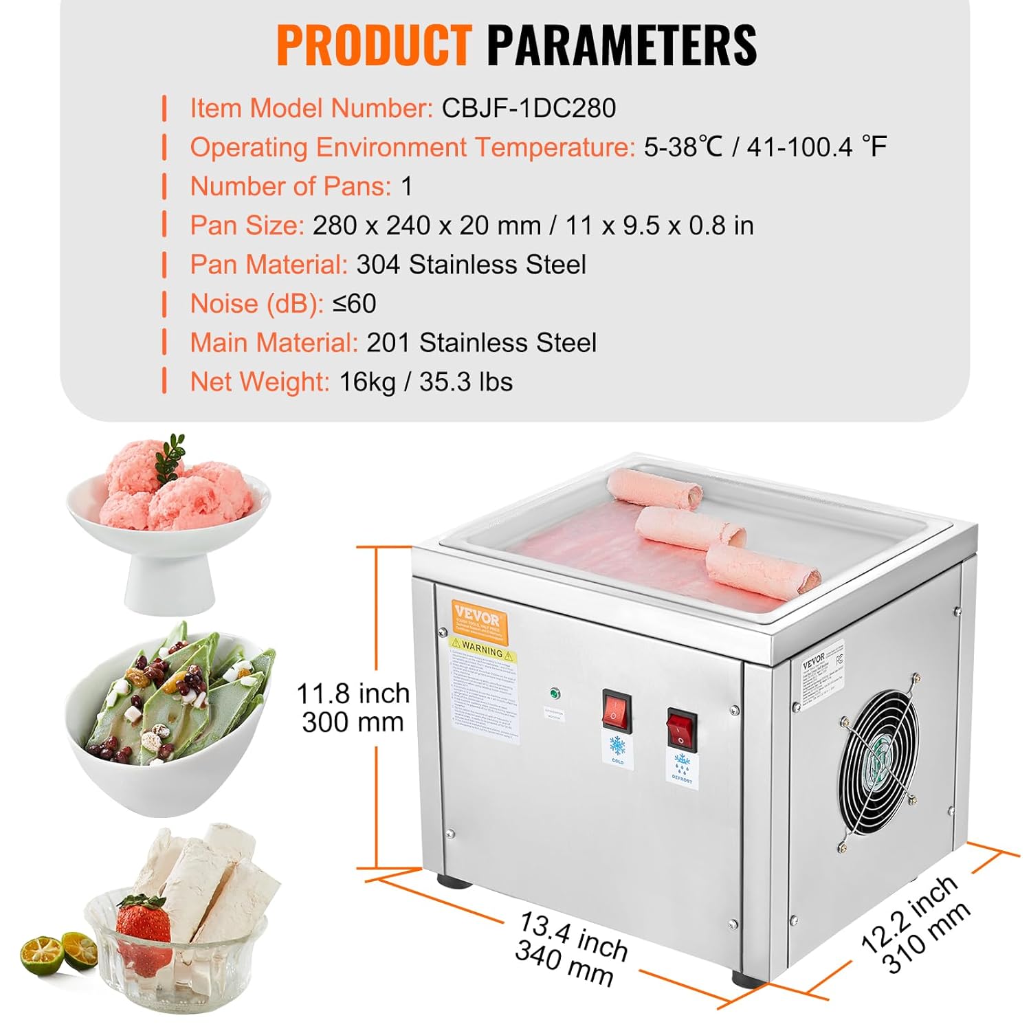 E+D11.02 Eisrollenmaschine zum Frittieren von Eisrollen 28 x 24 x 2 cm Pfanne zum Frittieren von Eiscreme Eismaschine mit Kompressor 2 Schaber zur Herstellung von Eiscreme Frozen Yogurt + Eisrollen – Bild 6
