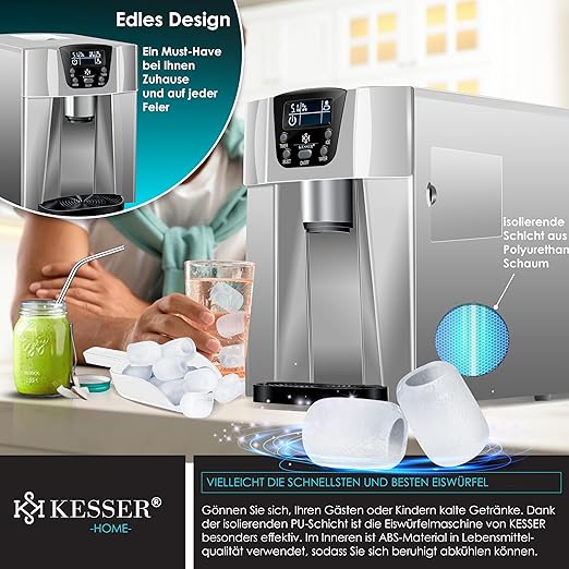 GBT9.2 Eiswürfelbereiter Eiswürfelmaschine Edelstahl 100 W Eisbereiter 12 kg in 24 h 2 Würfelgrößen Zubereitung in 6 Min. 2 Liter Wassertank Timer LCD-Display – Bild 4