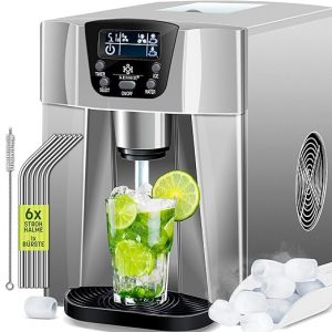 GBT9.2 Eiswürfelbereiter Eiswürfelmaschine Edelstahl 100 W Eisbereiter 12 kg in 24 h 2 Würfelgrößen Zubereitung in 6 Min. 2 Liter Wassertank Timer LCD-Display