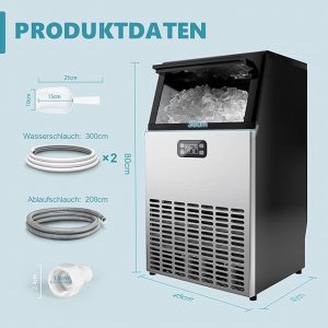 GBT9.02 Eiswürfelmaschine Eiswürfelbereiter Eismaschine 180 Eiswürfel/Stunde kommerziell 45 kg/24 h aus Edelstahl mit 15 kg Eisspeicherkapazität freistehender Eisbereiter mit Timer ideal für Bars Getränkeläden große Feiern Messen