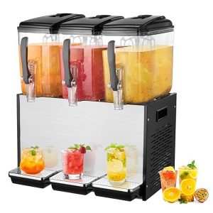 !E+D10.1 Getränkespender 3er eigene Kühlung 3 Tanks Saftspender 3 x 12 L 370 W Edelstahl Eistee-Getränkeautomat mit 7-12°C Kühltemperatur für Kaltgetränke Messe Ausstellungen Veranstaltungen