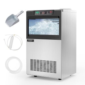 E+D13.03 Gewerbliche Eiswürfelmaschine 73 kg/24 Std. kommerzielle Eismaschine Kompressor 72 Stück/14 Min. 23 kg Eislagerkapazität Eiswürfelbereiter 24H-Timer LCD-Anzeige Selbstreinigung