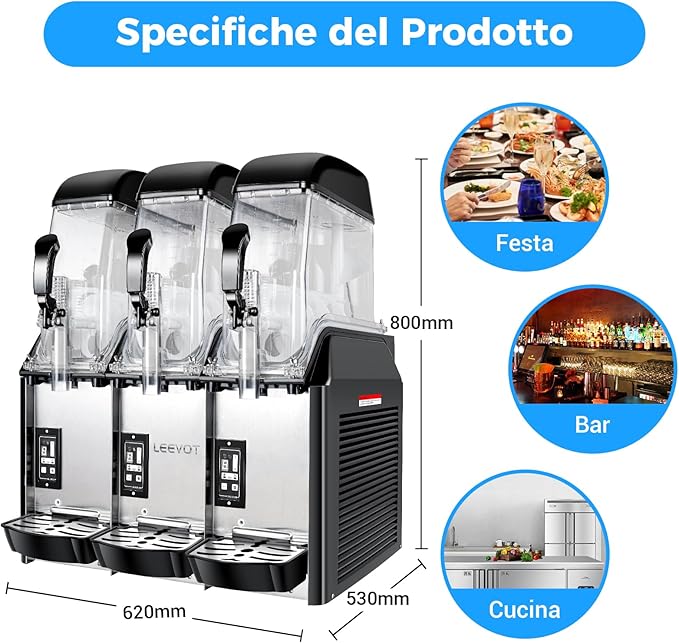 E+D08.3 Kommerzielle Slush-Maschine 3 Tanks 36 Liter 1100 Watt Margarita-Maschine Gefriergetränke für Restaurant Bar Party Edelstahl-Slush-Maschine – Bild 3