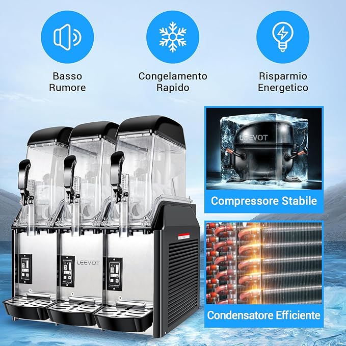 E+D08.3 Kommerzielle Slush-Maschine 3 Tanks 36 Liter 1100 Watt Margarita-Maschine Gefriergetränke für Restaurant Bar Party Edelstahl-Slush-Maschine – Bild 4