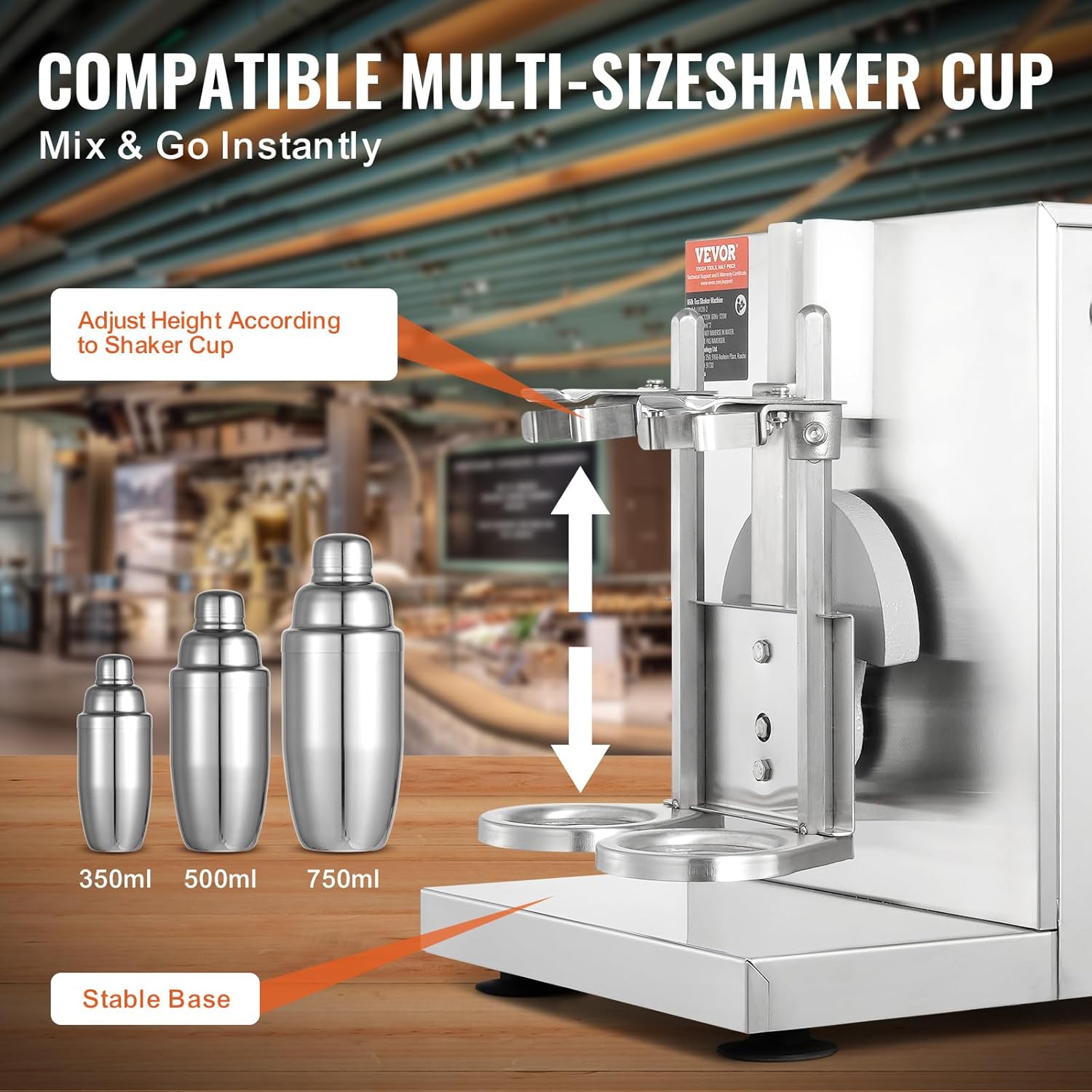 E+D07.02 Milchshake-Mixer Milchshake-Maschine 120 Watt kommerzieller Milchtee-Shaker 0–180 s einstellbar mit 750 ml Edelstahlbecher für Milchtee-Shop – Bild 3