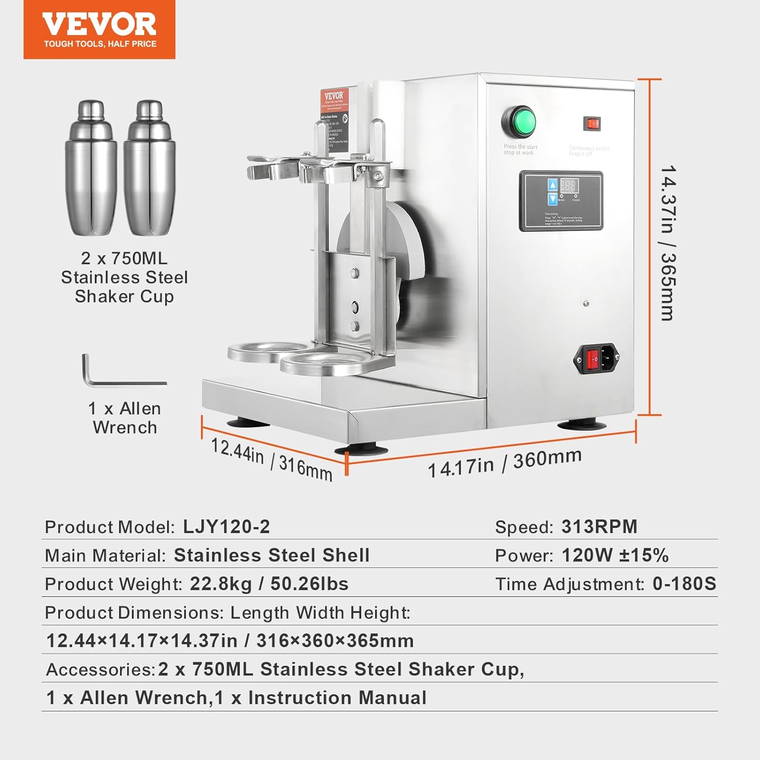 E+D07.02 Milchshake-Mixer Milchshake-Maschine 120 Watt kommerzieller Milchtee-Shaker 0–180 s einstellbar mit 750 ml Edelstahlbecher für Milchtee-Shop – Bild 7
