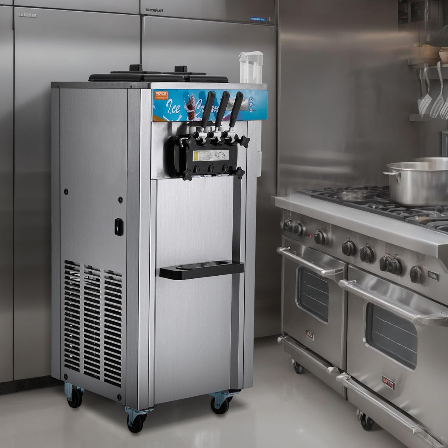 E+D03.06 Profi Softeismaschine 21–31 l/h freistehend 3 Geschmacksrichtungen 2 x 5,5 L Edelstahlzylinder LED-Panel automatische Vorkühlung gewerbliches Profigerät – Bild 9