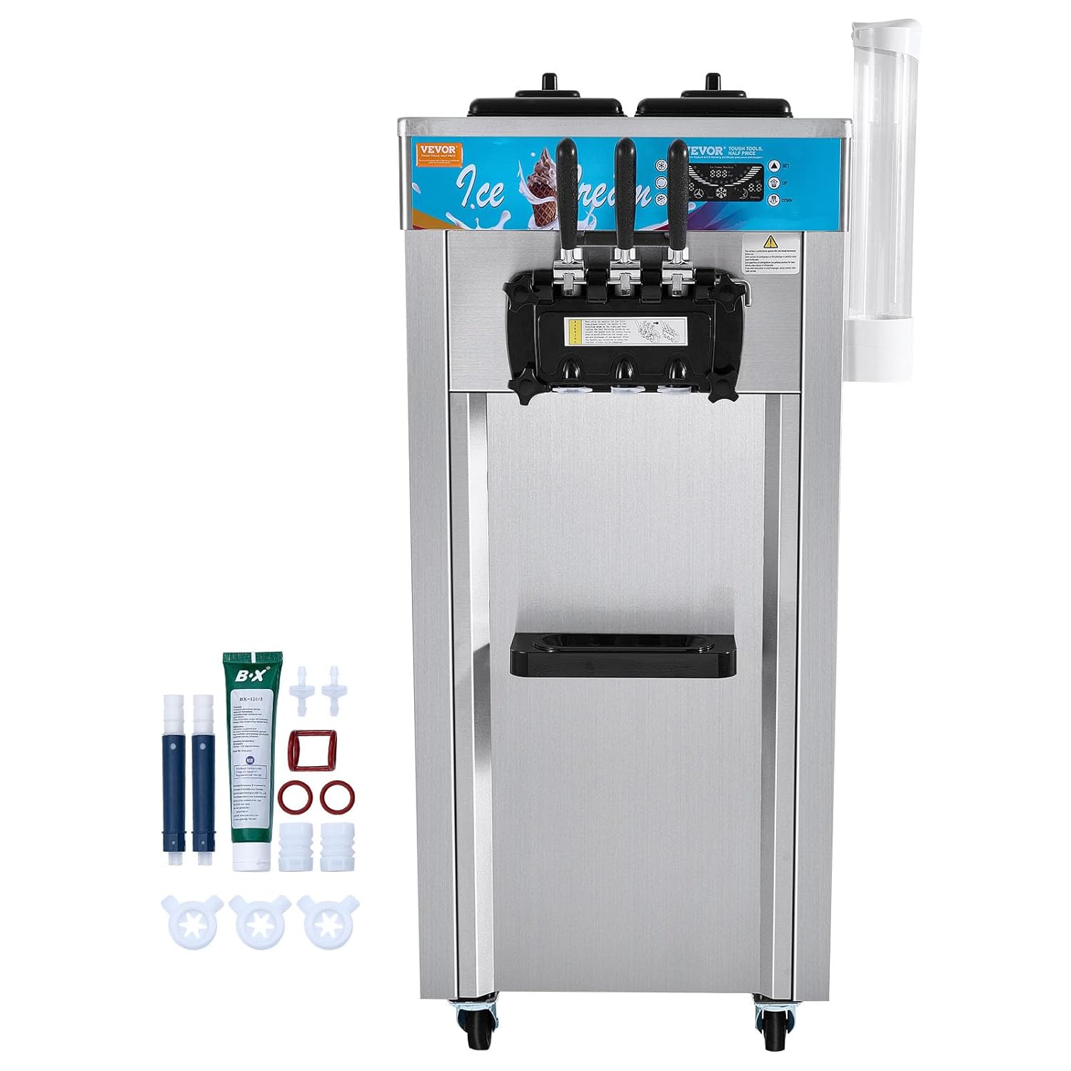 E+D03.06 Profi Softeismaschine 21–31 l/h freistehend 3 Geschmacksrichtungen 2 x 5,5 L Edelstahlzylinder LED-Panel automatische Vorkühlung gewerbliches Profigerät – Bild 10