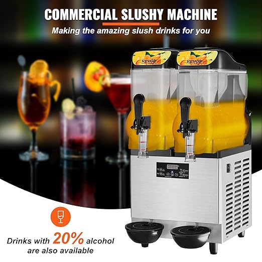 !E+D07 Professionelle Slushy Slusheis Maschine Cocktails Speiseeis Wassereis 2 Geschmacksrichtungen 24 Liter Getränkespender 2 x 12 l – für Ihr Gewerbe + Privat