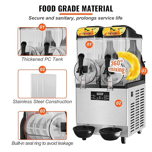 !E+D07 Professionelle Slushy Slusheis Maschine Cocktails Speiseeis Wassereis 2 Geschmacksrichtungen 24 Liter Getränkespender 2 x 12 l – für Ihr Gewerbe + Privat – Bild 3