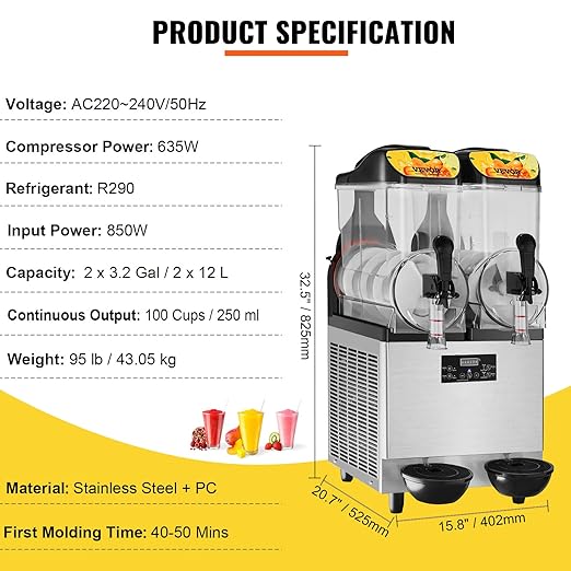 !E+D07 Professionelle Slushy Slusheis Maschine Cocktails Speiseeis Wassereis 2 Geschmacksrichtungen 24 Liter Getränkespender 2 x 12 l – für Ihr Gewerbe + Privat – Bild 6