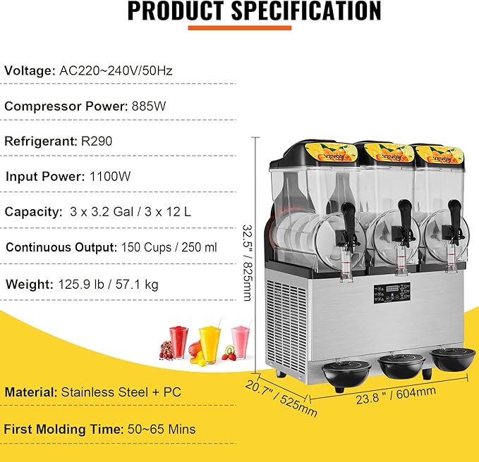 !E+D08 Slush-Maschine Margarita-Maschine Smoothie gewerblich 36 l Einzelschüssel 3 x 12 L 1100 W Edelstahl Frozen Drink Maker Slush-Maschine Partys Cafés Restaurants Bars Veranstaltungen – Bild 3
