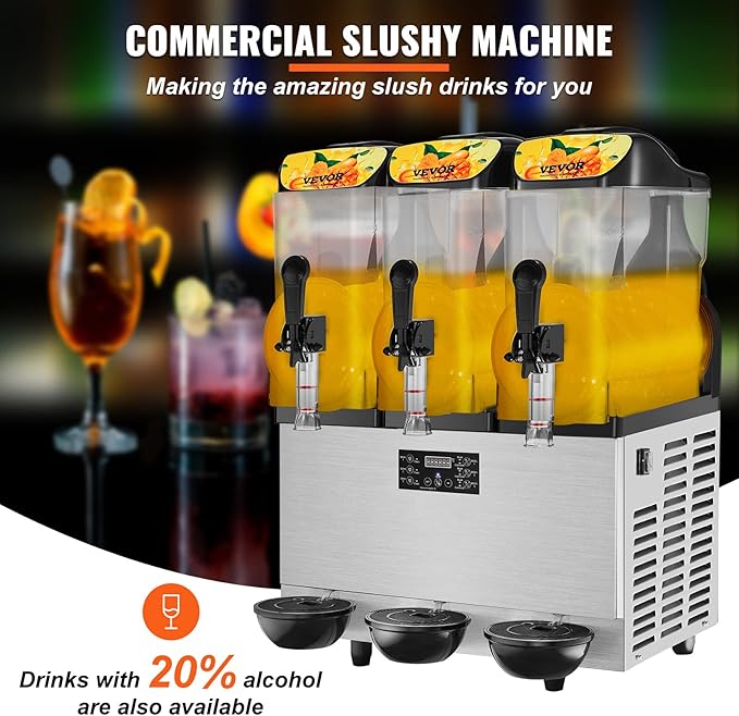 !E+D08 Slush-Maschine Margarita-Maschine Smoothie gewerblich 36 l Einzelschüssel 3 x 12 L 1100 W Edelstahl Frozen Drink Maker Slush-Maschine Partys Cafés Restaurants Bars Veranstaltungen