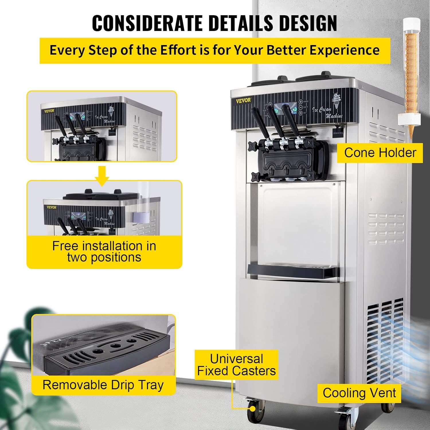 E+D03.07 Speiseeisbereiter stehende kommerzielle Softeismaschine Eismaschine 2 x 6 L Ice Cream Maker 20-28 L/h 220 V Edelstahl Maschine Eierkegel – Bild 7