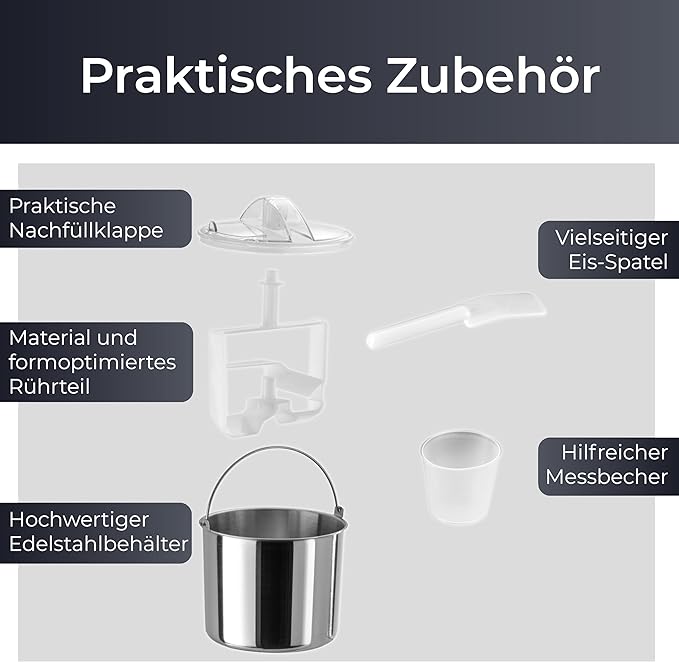 E+D12 Streicheis Maschine Eismaschine & Joghurtbereiter 2 L Speiseeis Maschine 180 W Edelstahl Eismaschine mit Kühl- und Heizfunktion selbstgemachtes Speiseeis mit selbstkühlendem Kompressor – Bild 5