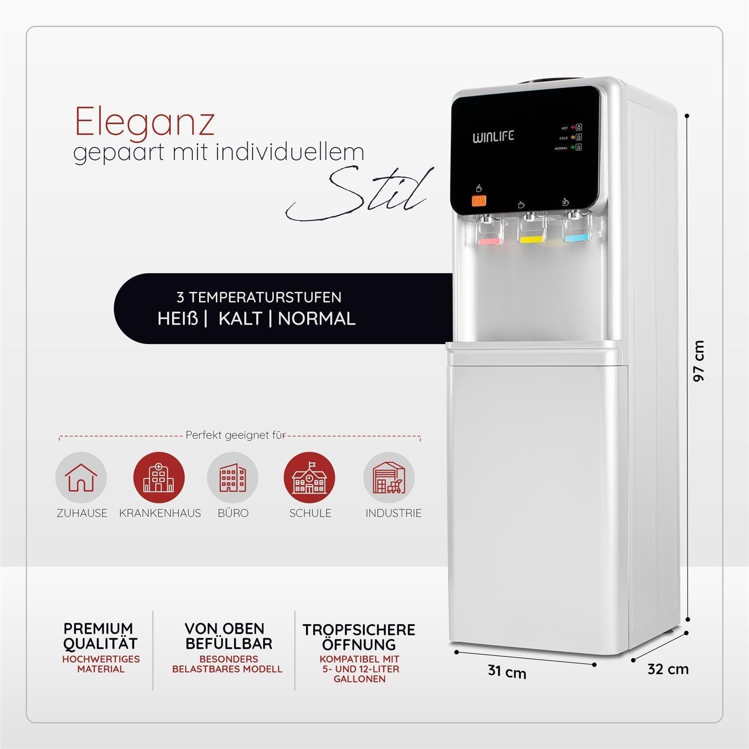 E+T36.01 Trinkwasserspender 5 – 20 L Heißwasserspender Kaltwasserspender Wasserspender 500 W elektrisch doppelte Heiß-/Kaltfunktion Messe Ausstellung Catering Hotels Bistro – Bild 2