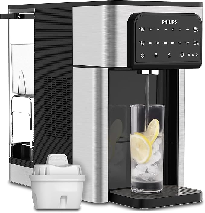 GBT9.11 Wasserstation Wasserständer Spender Wasserspender für gefiltertes heißes und kaltes Wasser 2,8 l Fassungsvermögen 6 Temperaturvoreinstellungen Touchscreen silber schwarz