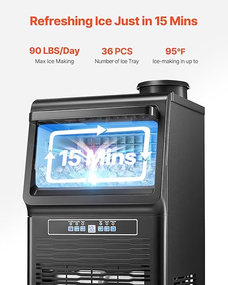 GBT9.05 Gewerblicher Eiswürfelbereiter 45 kg/Tag mit 6 kg Speicherkapazität 36 Eiswürfel in 15 Minuten LED-Digitalanzeige 2 Möglichkeiten zum hinzufügen von Wasser Bar Büro Restaurant Gastro Catering Events – Bild 2