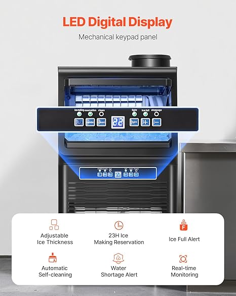 GBT9.05 Gewerblicher Eiswürfelbereiter 45 kg/Tag mit 6 kg Speicherkapazität 36 Eiswürfel in 15 Minuten LED-Digitalanzeige 2 Möglichkeiten zum hinzufügen von Wasser Bar Büro Restaurant Gastro Catering Events – Bild 4