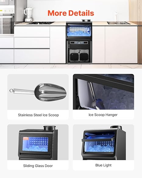 GBT9.05 Gewerblicher Eiswürfelbereiter 45 kg/Tag mit 6 kg Speicherkapazität 36 Eiswürfel in 15 Minuten LED-Digitalanzeige 2 Möglichkeiten zum hinzufügen von Wasser Bar Büro Restaurant Gastro Catering Events – Bild 7