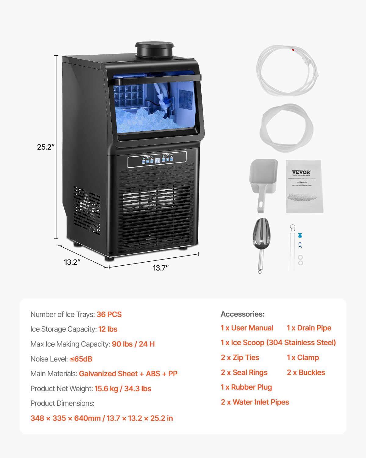 GBT9.05 Gewerblicher Eiswürfelbereiter 45 kg/Tag mit 6 kg Speicherkapazität 36 Eiswürfel in 15 Minuten LED-Digitalanzeige 2 Möglichkeiten zum hinzufügen von Wasser Bar Büro Restaurant Gastro Catering Events – Bild 8