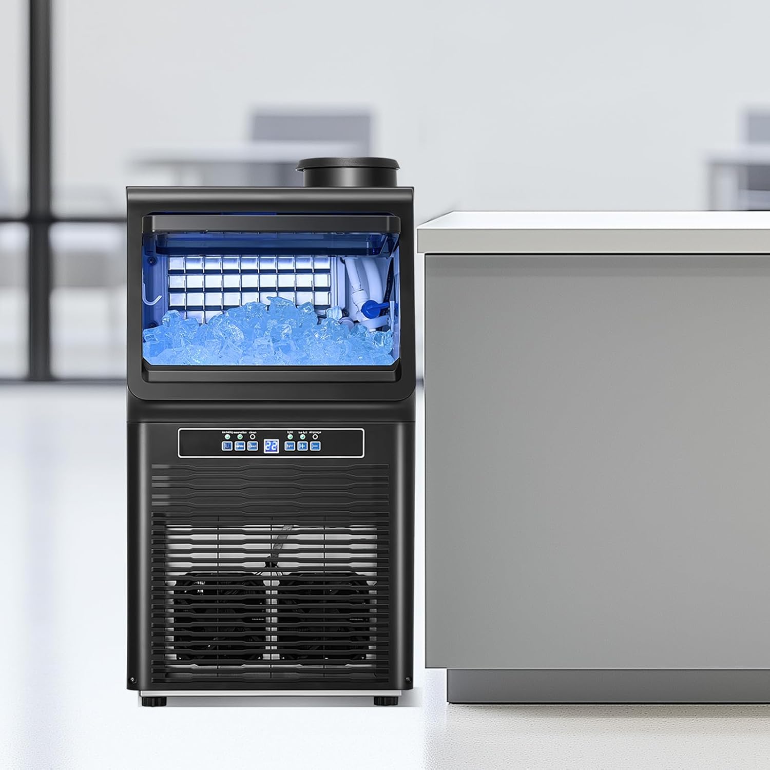 GBT9.05 Gewerblicher Eiswürfelbereiter 45 kg/Tag mit 6 kg Speicherkapazität 36 Eiswürfel in 15 Minuten LED-Digitalanzeige 2 Möglichkeiten zum hinzufügen von Wasser Bar Büro Restaurant Gastro Catering Events – Bild 9