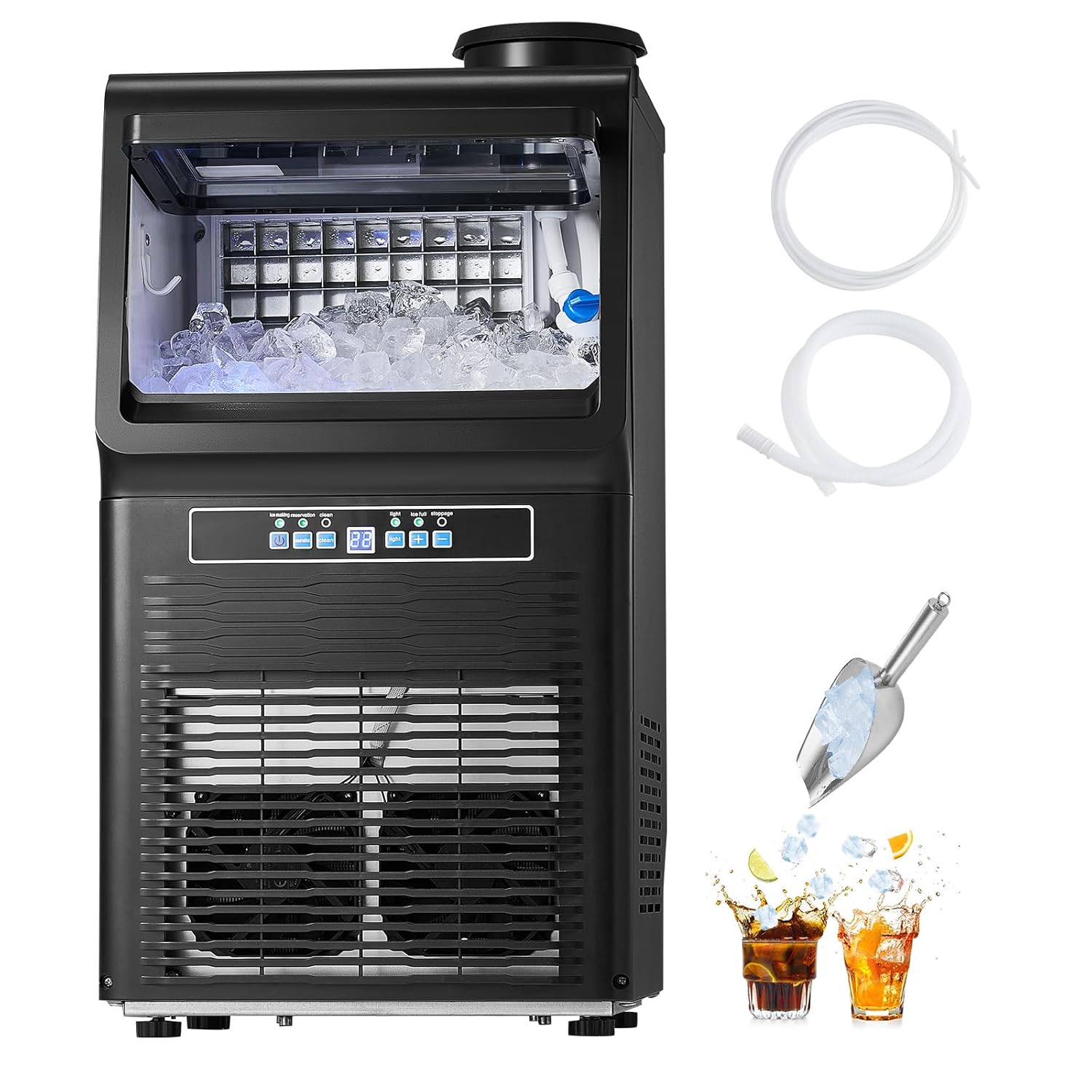 GBT9.05 Gewerblicher Eiswürfelbereiter 45 kg/Tag mit 6 kg Speicherkapazität 36 Eiswürfel in 15 Minuten LED-Digitalanzeige 2 Möglichkeiten zum hinzufügen von Wasser Bar Büro Restaurant Gastro Catering Events – Bild 6