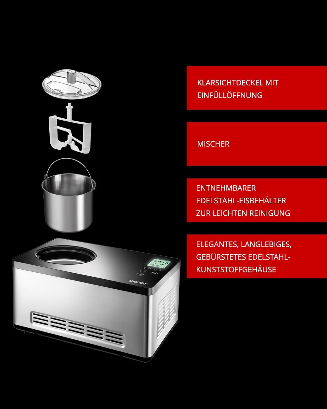 E+D12.02 Private Eismaschine 2 L Softeis Streicheis Eisbällchen mit digitalem Timer 180 Watt – Bild 6