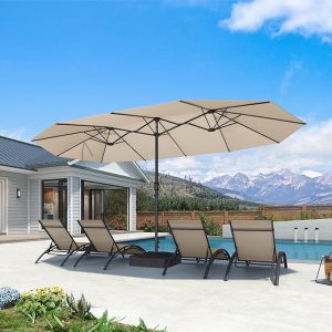 !CN01 Doppelsonnenschirm 455 x 270 cm großer ovaler Sonnenschirm mit Kurbel UV-Schutz für Terrasse Balkon Cafe Messen Ausstellungen