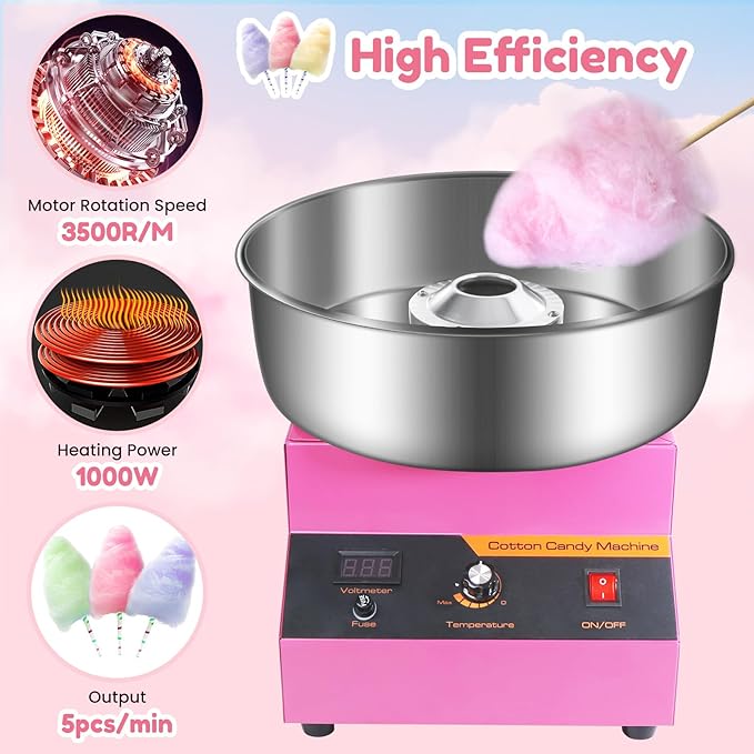 !E+T30 Elektrische Zuckerwattemaschine 1000 W kommerziell mit Edelstahlschüssel & Zuckerlöffel für Familienfeiern Kindergeburtstage pink Sportveranstaltungen Märkte Ausstellungen Messen Veranstaltungen Firmenfeiern – Bild 3