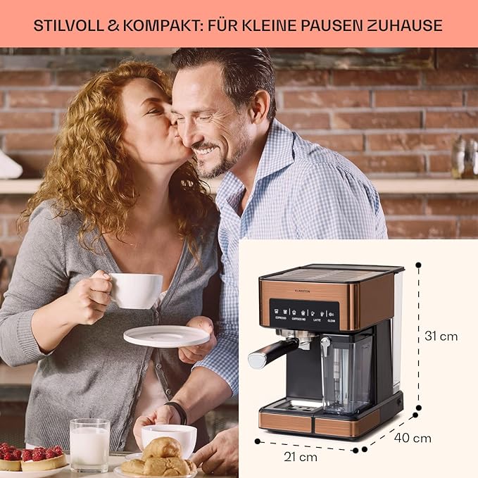C+G20.93.3 Espressomaschine Mini-Espressomaschine Kaffeevollautomat mit Milchaufschäumer 1,8 l mit Siebträger 20 bar Edelstahl 0,5 l Milchtank 1350 W für gemahlenen Kaffee – Bild 3