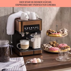 C+G20.93.3 Espressomaschine Mini-Espressomaschine Kaffeevollautomat mit Milchaufschäumer 1,8 l mit Siebträger 20 bar Edelstahl 0,5 l Milchtank 1350 W für gemahlenen Kaffee