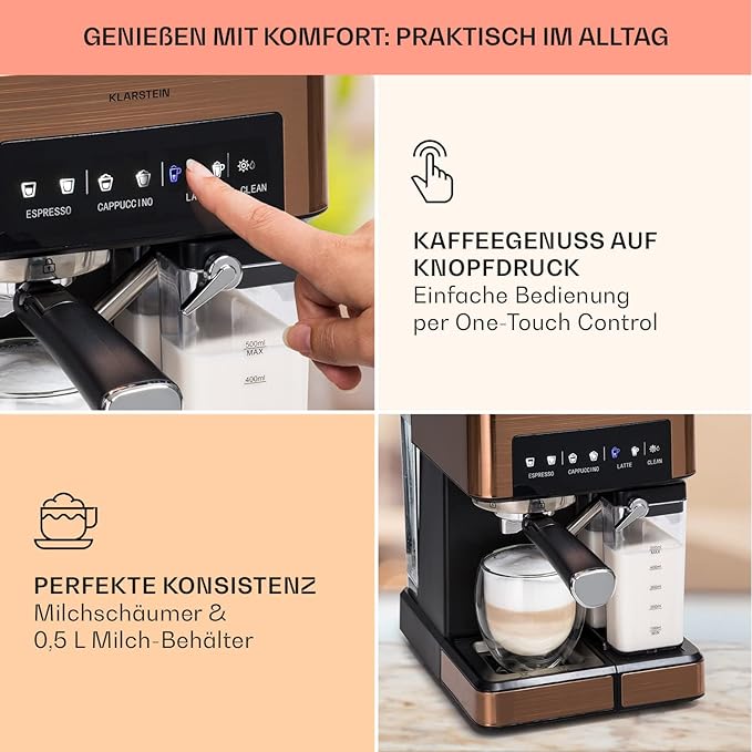 C+G20.93.3 Espressomaschine Mini-Espressomaschine Kaffeevollautomat mit Milchaufschäumer 1,8 l mit Siebträger 20 bar Edelstahl 0,5 l Milchtank 1350 W für gemahlenen Kaffee – Bild 6
