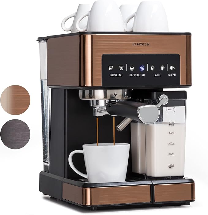 C+G20.93.3 Espressomaschine Mini-Espressomaschine Kaffeevollautomat mit Milchaufschäumer 1,8 l mit Siebträger 20 bar Edelstahl 0,5 l Milchtank 1350 W für gemahlenen Kaffee – Bild 2