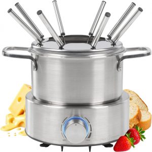 C+G20.32 Fondue elektrisch Öl-Fondue Schokofondue Käsefondue Fondueset inkl. 8 Fonduegabeln 1,2 Liter für bis zu 8 Personen Edelstahl 800 W