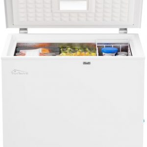 E+T17.15 Gefriertruhe Kühltruhe 160 L 2 in 1 Gefrier- und Kühlfunktion 87 x 73 x 58 geringe Lautstärke LED-Licht Rollen Kindersicherung durch Schloss Weiß [Energieklasse E]