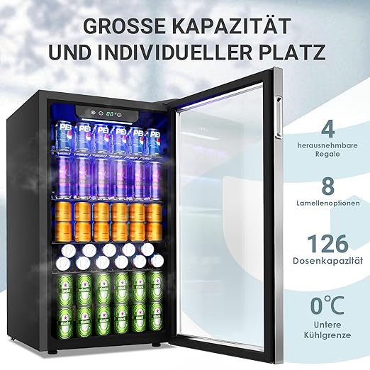 E+T17.05 Getränkeschrank Getränkekühlschrank Mini-Kühlschrank Kühlschrank Getränkekühler Minikühlschrank 90 L 0 – 16°C mit verstellbaren Ablagen für Limonade Bier oder Wein perfekt für Zuhause/Bar/Büro Silber Edelstahl – Bild 2