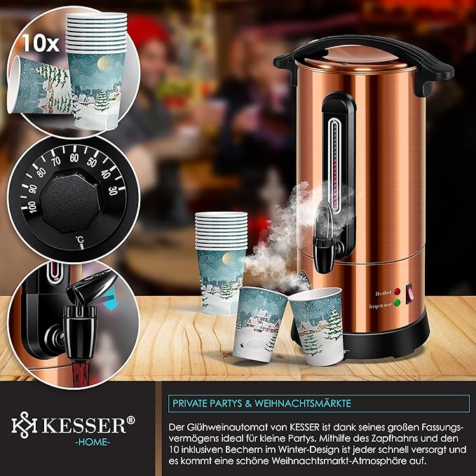 !C+G20.95 Glühweinkessel 10 L Edelstahl 1800 W 30-100°C Glühweinkocher Thermostat Glühweinautomat Heißgetränkeautomat Wasserkocher Heißwasserspender Einkochautomat Füllstandsanzeige Kakaokocher mit Zapfanlage Punschkocher Glühweinzapfanlage – Bild 4