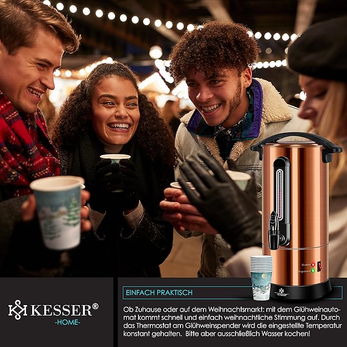 !C+G20.95 Glühweinkessel 10 L Edelstahl 1800 W 30-100°C Glühweinkocher Thermostat Glühweinautomat Heißgetränkeautomat Wasserkocher Heißwasserspender Einkochautomat Füllstandsanzeige Kakaokocher mit Zapfanlage Punschkocher Glühweinzapfanlage – Bild 6